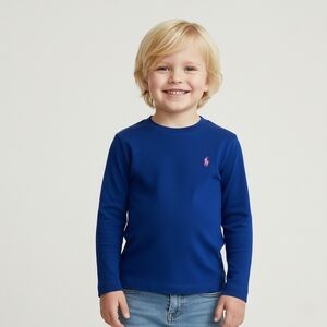 BNWT Ralph Lauren Kid Polo Long Sleeve Cotton Tee Blue 4T Classic Logo Preppy